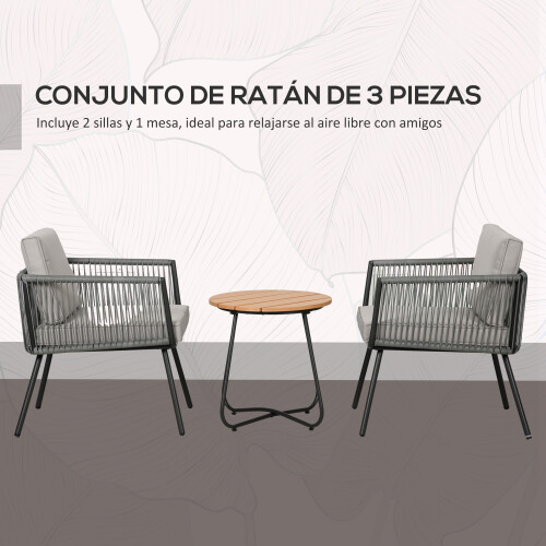 Outsunny Muebles de Ratán Gris 61 x 64 x 64 cm 1