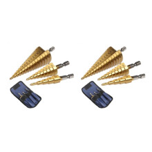 6Pc Hss Step Cone Taper Drill Bit Set Hole Cutter Metric 4-12/20/32mm 1/4 Inch Titanium Coated Metal Hex Bits
