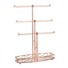 Portagioie un Forma di T un 3 Strati nel Oro Rosa, Base Rimovibile nel Legno Massello, Scatola Portaoggetti per Anelli, Orecchini, Collane, Anelli,