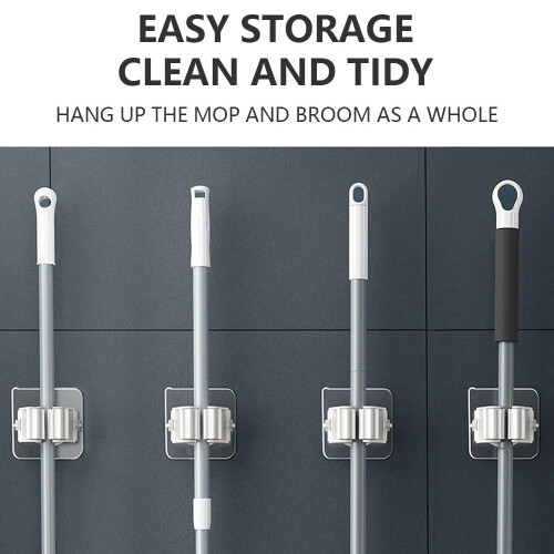 Broom and Mop Holder Wall Mounted Organizer for Kitchen Garage Space Saving Durable Storage 2