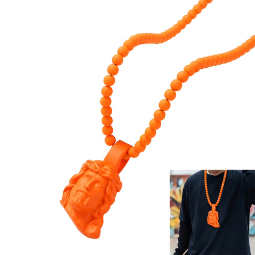 Collier avec pendentif Portrait du Christ en-Jaune fluorescent 2