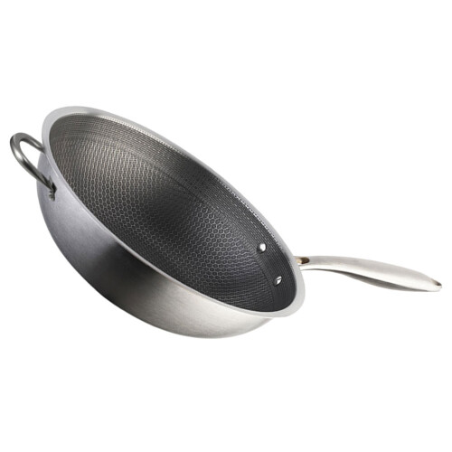 Deep Frying Pan Wok Stainless Steel Silver 1pcs