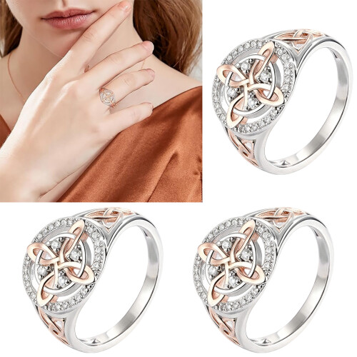 Perfect Fit Geometric Two Tone Copper Zircon Ring Size-6 2