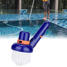 2 in 1 Pool Vacuum Brush Head with Angled Bristles for Corner Reach Cleaning Steps and Walls Blue