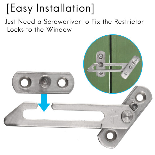 4 Pack Window Restrictor Locks Window Restrictor Hook Stainless Steel Child Lock Restrictor with Screws for Upvc Windows 2