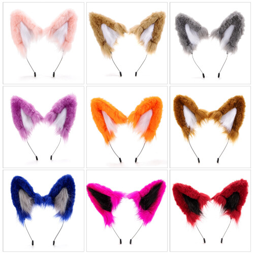 Bandeaux confortables en fourrure avec oreilles de-Rose rouge 1