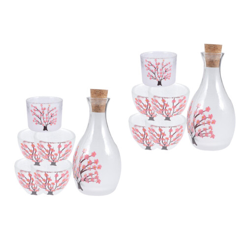 2Sets Transparent Glass Sake Cup and Bottle Set for Home Use
