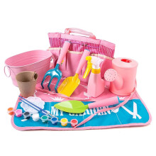 Roze Tuingereedschapset voor Kinderen met Metalen Hark, Schep, Troffel, Gieter, Handschoenen, Draagtas en Doe-Het-Zelf-Kits voor Buiten