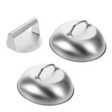 Stainless Steel Burger Press and Basting Dome Set for Griddle BBQ Cooking, Even Heat Control