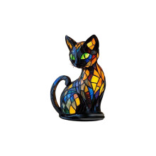 Katzenlampe, Tischlampe mit Katzenmotiv aus Buntglas, Vueeze-Lampe, Glowkitty-kompatibler Nachttisch, Katzen-Nachtlicht