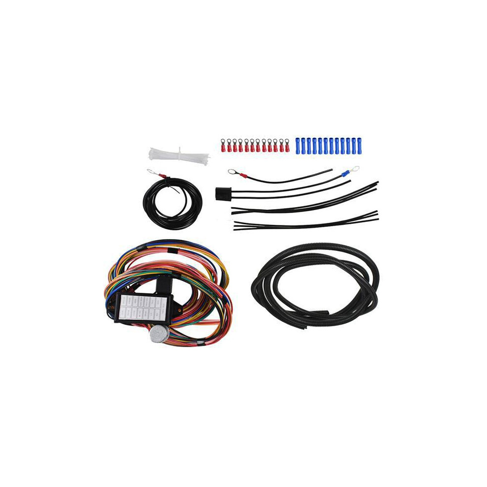 14-Circuit Universal Wire Harness For 12V Street Hot Rods With 14 Fuses 9477002861365