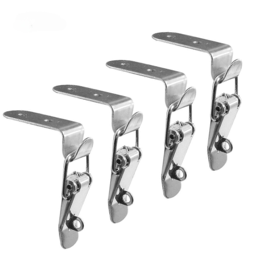 4Pcs 90 Degrees Duck-Mouth Buckle Hook Lock Stainless Steel Spring Loaded Draw Toggle Latch Clamp Clip Silver Hasp Latch Catch Clasp - 9310219406724