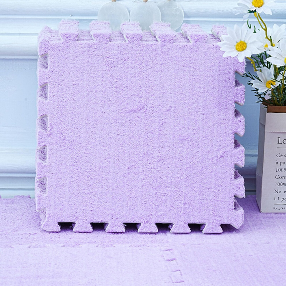 Interlocking Foam Floor Tiles 10Pcs 30X30cm Plush Eva Mats Soft Cushioning Playmat For Home Purple