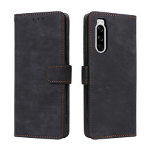 Kompatible Handyhülle mit RFID-Schutz für Sony Xperia 5, inklusive Brieftaschenfunktion und Ständer aus PU-Leder
