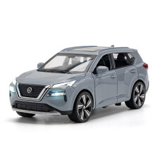 Modelauto 1:32, compatibel met Nissan X-Trail SUV, compatibel met gegoten metalen speelgoedauto, compatibel met geluid en licht, grijs