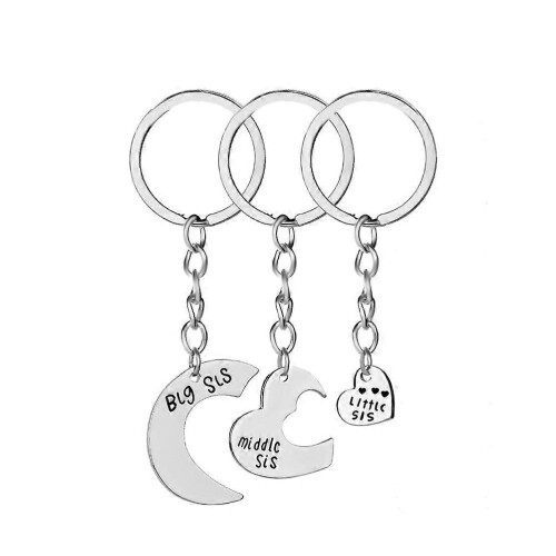 Keychains Set for Sisters Friendship Theme Silver 3Pcs Bag Charm Accessory 2