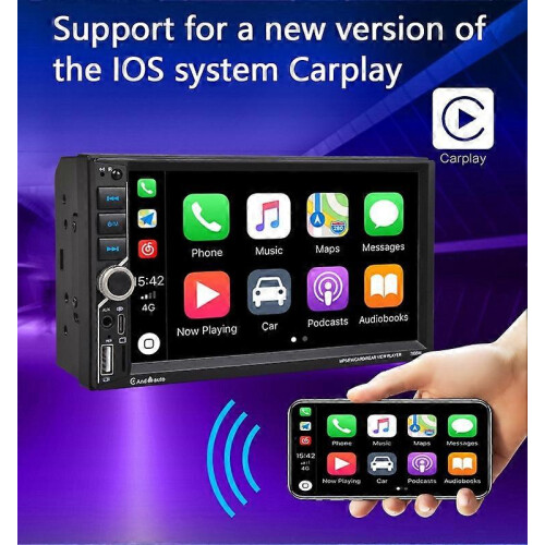 Ασύρματο CarPlay 7'' Διπλό Στερεοφωνικό Αυτοκινήτου Ραδιόφωνο IPS Οθόνη Αφής Blue 2