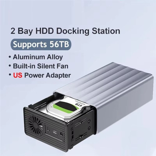Dual Bay HDD/SSD Case 2.5/3.5 Inch External Hard Drive Enclosure with  Function for PC 56TB US Plug 2