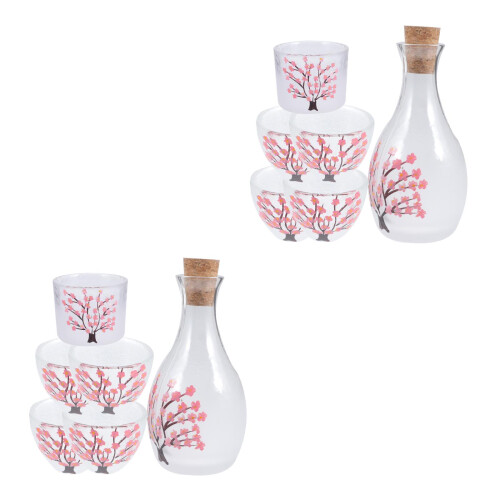 2Sets Transparent Glass Sake Cup and Bottle Set for Home Use 1
