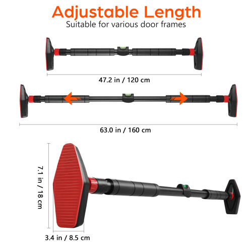 Adjustable Width Pull Up Bar for Doorway Black Steel No Drill Use 1