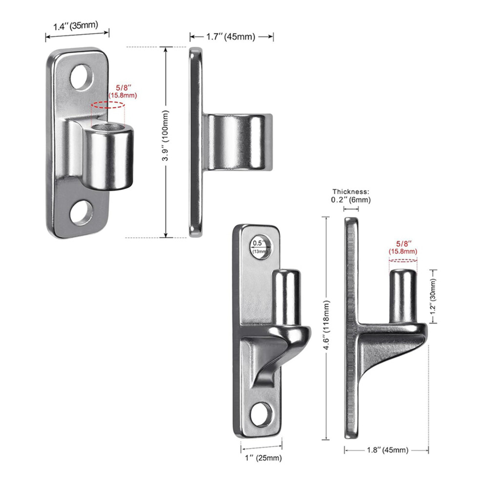 Stainless Steel Gate Hinges, 4Set Wall Mount Gate Hinges For Farm Gates, With Non-Welding Chain Link Fence Parts 5/8Inch 6031055200767