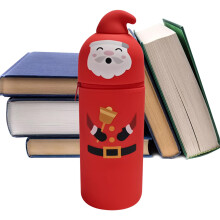 Silicone Pencil Case Vertical Pouch Christmas Santa Design for School and Office Pen Organizer