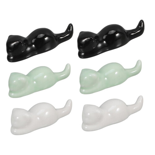 6pcs Ceramic Cat Brush Holder Set Calligraphy Brush Rest Keeps Brushes Organized and Protects Tips