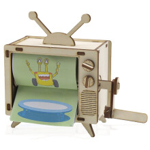 Flipbook Animation Machine DIY Wooden Model Kit with Smooth Hand Crank and Retro TV Design