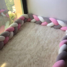 (Pink)Striscia anticollisione 3m bambini letto culla paraurti barra protettiva intrecciata sicurezza bambini