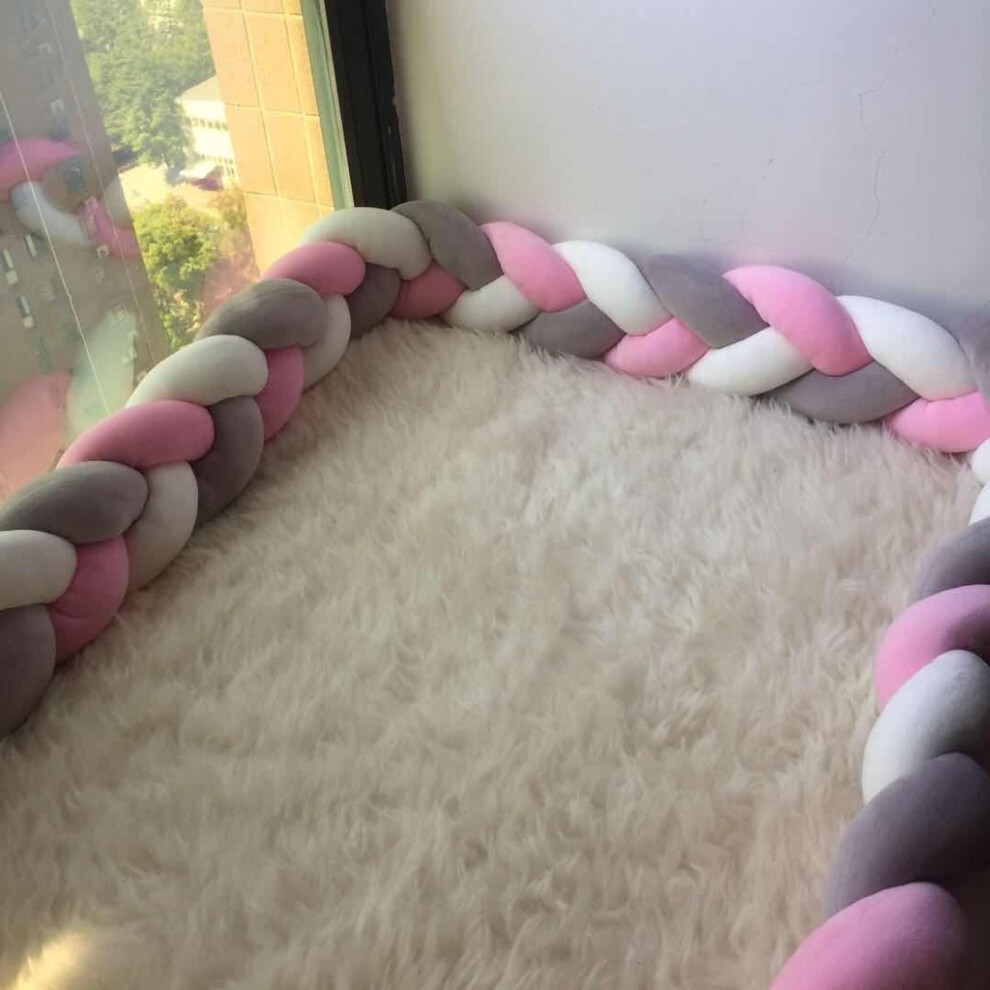 (Pink) 3M Anticollision Strip Kids Bed Crib Bumpers Braided Protective Bar Kid Safety Pink