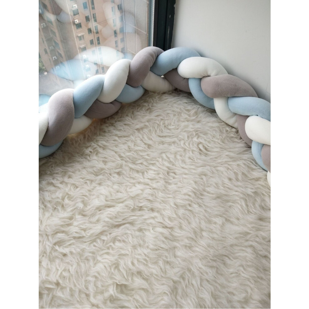 (Blue) Anticollision 3M Strip Kids Bed Crib Bumpers Braided Protective Bar Safety Kid Blue