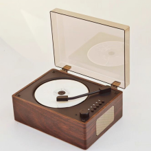 Retro-CD-Player im Vinyl-Stil mit Bluetooth-Lautsprecher – Tragbarer, wiederaufladbarer Disc-Player, Heim-Audio-Stereoanlage im Platte
