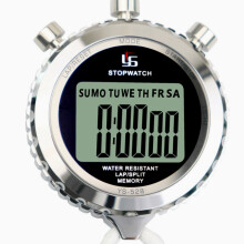 Metalen stopwatch, professionele chronograaf, handheld, digitaal LCD-scherm, sportteller, timer met bandje