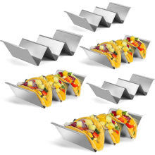Sada 6 držáků na tacos, stojan na tacos, držák na tacos z nerezové oceli, s rukojetí pro snadný přístup, každý pojme 2 až 3 tortilly,