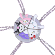 Set di 5 collane con animali dei cartoni animati, migliori amici: coniglio, gatto, pizza, puzzle, girocollo rotondo BFF per bambini e b