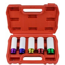 5-delad hylsnyckelsats med 1/2"-fäste och slitstarka hjulmuttrar, tunnväggiga hjulskyddsdesign, metriska 15 mm 17 mm 19 mm 21 mm 22 mm,