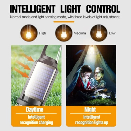 Ηλιακό φανάρι κάμπινγκ LED & επαναφορτιζόμενο φως σκηνής USB, φορητή κρεμαστή 2