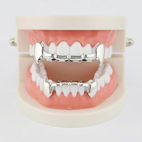 18Κ επιχρυσωμένα δόντια χιπ χοπ Grillz Caps Vampire Fangs Top and Bottom Grillz Set για άνδρες και γ 1