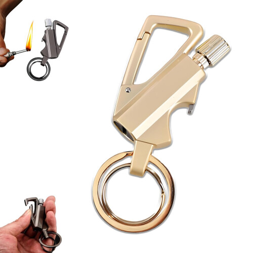 Reusable Waterproof Windproof Permanent Match Lighter Multitool Keychain for Camping Outdoor Gold Set