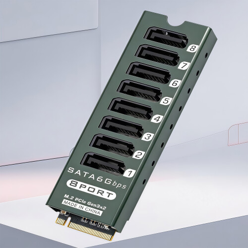 8-poorts SATA3-adapterkaart met M.2 PCIe-interface voor 2