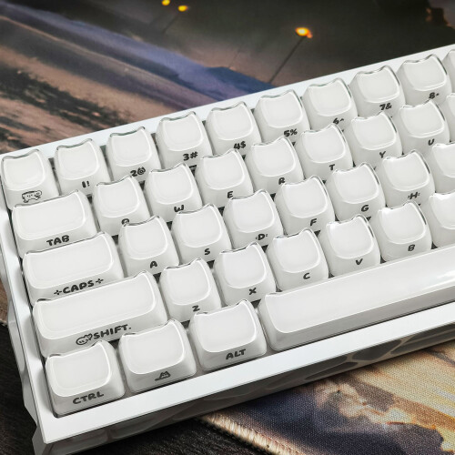 119 Key MAO Profile Jelly Kitten Head Keycap Set Side-White 2