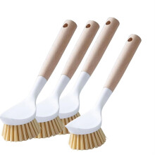 Dish Brush with Wooden Handle and Builtin Scraper, NonScratch Pot Cleaning Brush Set for Kitchen Sink, Pack of 4