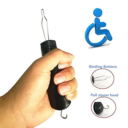 2 in 1 Button Hook Zipper Pull Dressing Aid Tool with Ergonomic Cushioned Grip for Elderly and Disabled 2