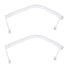 2X 1.5M 4.9Ft Blanc Extensible RJ9 4P4C Cordon Combine Telephonique Cable Spirale