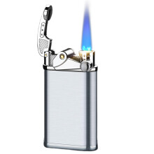 Windproof Butane Jet Flame Lighter, Refillable Adjustable Torch with Durable Alloy Body and Visible Fuel Window