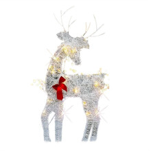 Ljusupplysta 2D-Renar Utomhusdekorationer, FöRbelyst Xmas Rudolph & Santa SläDe med Ljus, Deer Daddy
