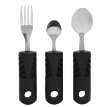 Adaptive Utensils Set with Ergonomic NonSlip Handles, Weighted Silverware for Hand Tremors and Elderly Arthritis (Black)