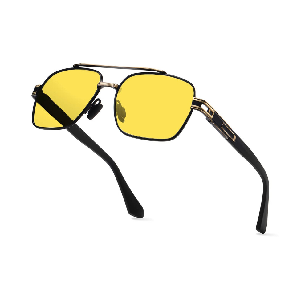 Black/Yellow Polarized Night Vision Reading Glasses For Men 2.75X Antiglare Lenses Vintage Metal Frame