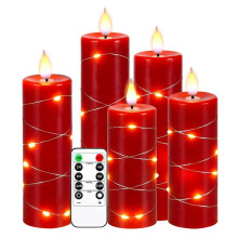 RöTt Flameless Candle Fairy String Light Water Drop Flame LED Flame Simulering med FjäRrkontroll och TidsinstäLlda Ljusdekor