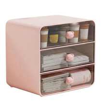 Porta Organizer per Trucchi A 3 Livelli, Portaoggetti per Cosmetici, Organizer da Appoggio per il Bagno, Organizer da Scrivania con Cassetti Rosa-A